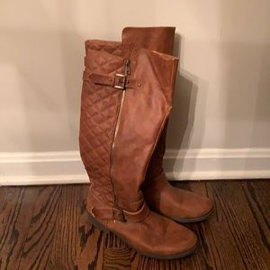 Tan calf length boots